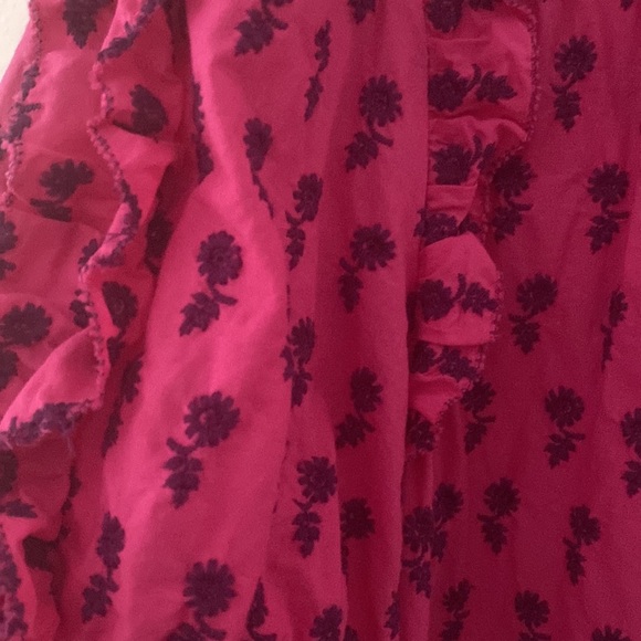 Ruffle-sleeve cotton voile top in Fuchsia Violet - Picture 6 of 8